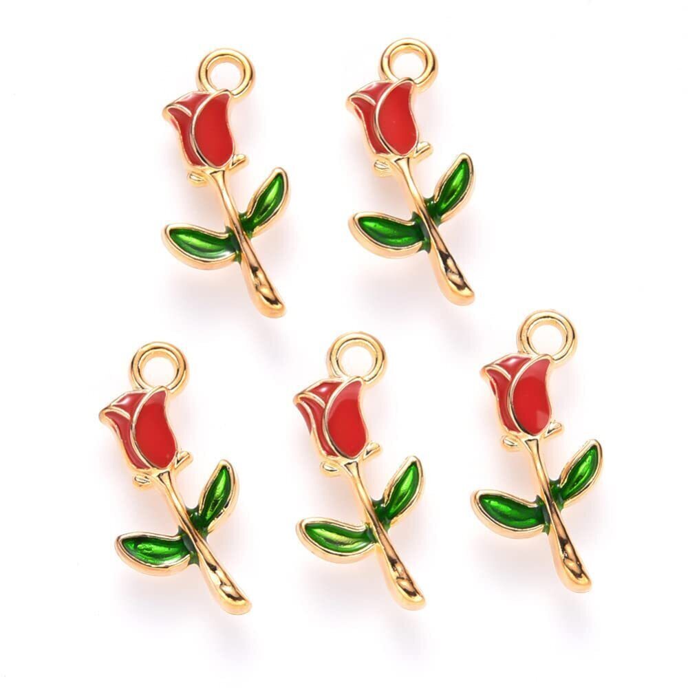 9832 100pcs Enamel Red Rose Charms Mini Floral Valentine Romantic Flower